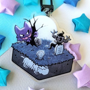 PokeHabitat: Amuleto acrílico de cementerio - Haunter Phantump Houndstone Spiritomb
