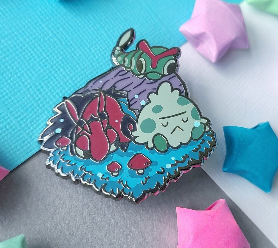 PokeHabitat: Forest Floor - Hard Enamel Pin Venipede Caterpie Shroomish