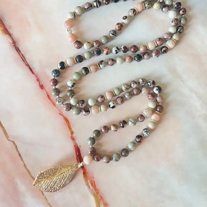 Mala, Artistic Jasper and Moostone Mala Necklace, mala beads, 108 bead mala, meditation mala, gifts for her, gemstone necklace, yoga