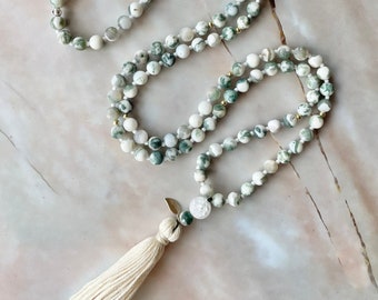 Mala, Tree Agate mala Necklace, mala beads, beaded Lanyard, gemstone mala, japa mala, 108 mala bead, meditation mala, crystal necklace