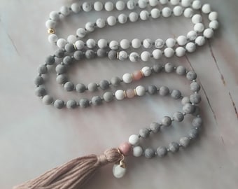 Mala, Moonstone Howlite and Maifan Mala, meditation mala, mala necklace, malas, 108 bead necklace, Mala beads, gift for her