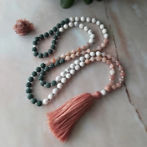 Mala, Mala Beads, Moonstone, Howlite and Lava bead Mala necklace, meditation necklace, japa mala, 108 bead mala, Spiritual jewelry