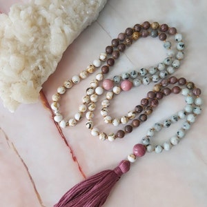 Mala, mala necklace, Rhodonite, white turquoise, artistic jasper, kiwi jasper mala beads, meditation mala, yoga, mala beads 108