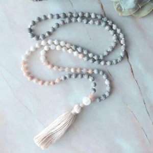 Mala, Maifan, Moonstone and White Crazy Lace Agate mala necklace, 108 bead mala, meditation necklace, Mala beads, gift for her, self care