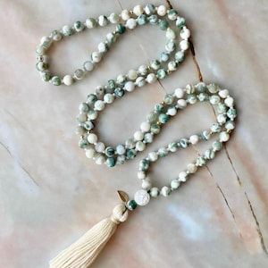 Mala, Tree Agate mala Necklace, mala beads, gemstone mala, japa mala, 108 mala bead, meditation mala, gemstone necklace, crystal necklace