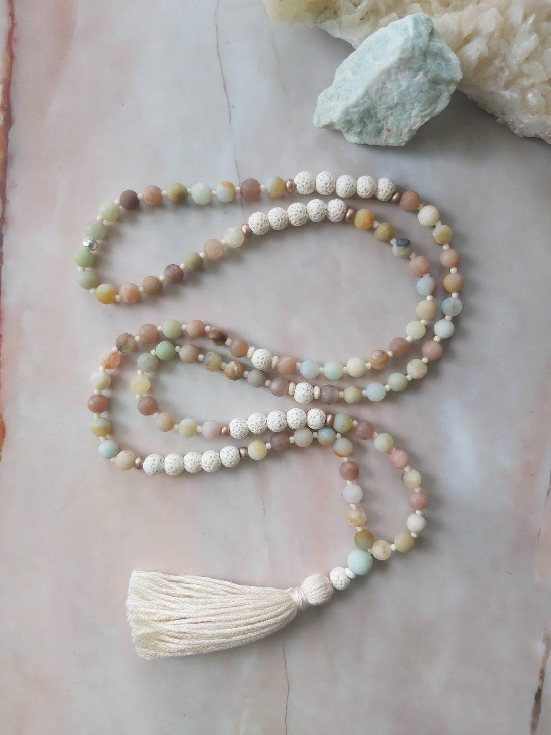 Mala Amazonite Lava Stone Moonstone Mala Necklace Mala - Etsy