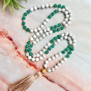 Mala, Howlite and Jade Mala necklace, Meditation mala, mala beads, gemstone necklace, gift for her, healing necklace, boho, yoga necklace