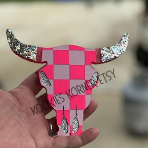 Neon Pink Checkered Bull Car Freshie