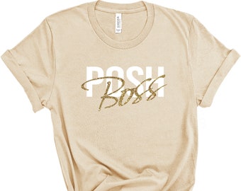 Posh Boss Gold Glitter Crew Neck Tee Shirt - Unisex Tee