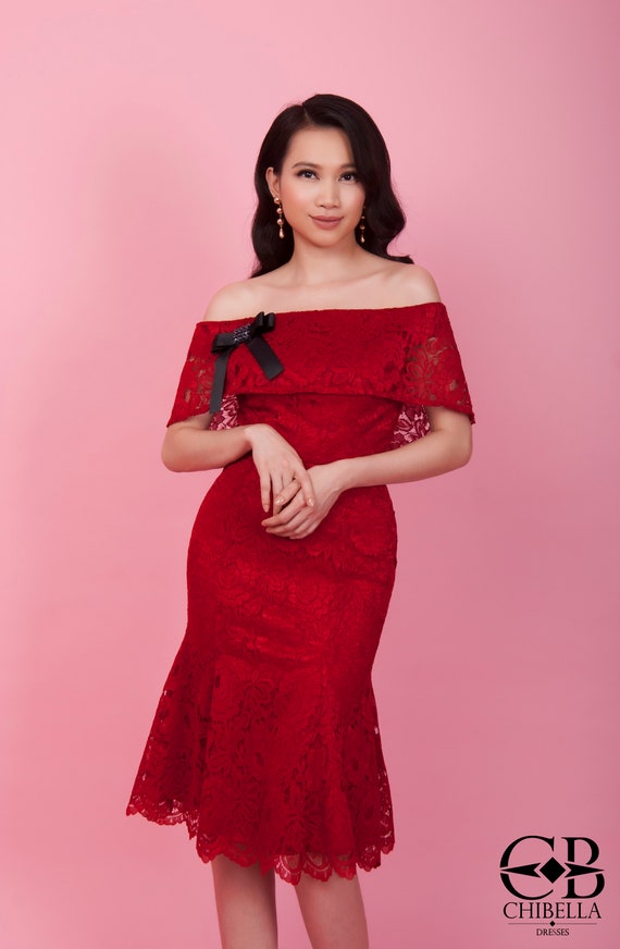 red lace dress midi