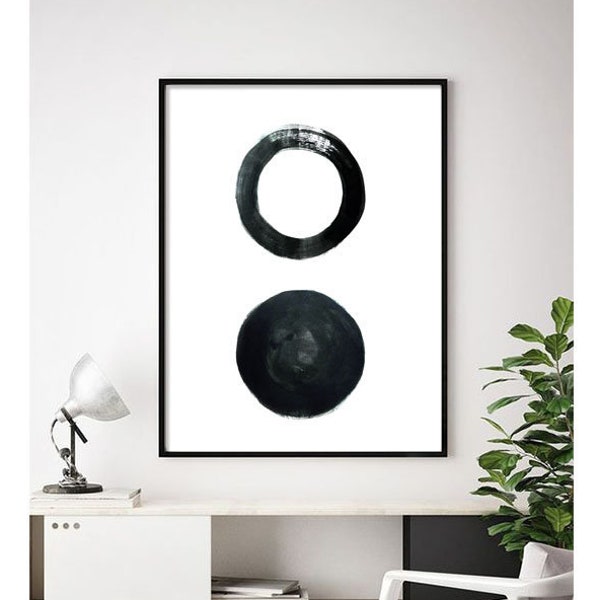 Black and White Print,Geometric Print,Watercolor Print,Black Circle Print,Modern Wall Art,Minimalist print,Abstract Print,Printable Wall Art