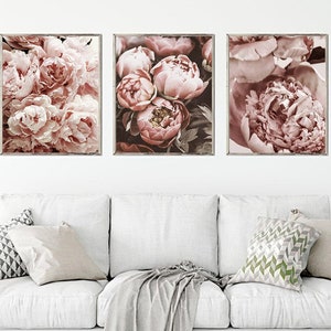Conjunto de 3, Peony impresiones, cartel de peonía, impresión de conjunto de pared, impresión floral, arte de pared imprimible, impresiones de rosas Ola, arte de pared de la naturaleza, decoración de la pared, regalo