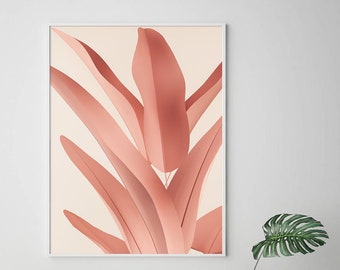 Pink Banana Leaves Print, Pink Pastel Leaves prints, Modern Wall Art, Botanical Art Print, Printable wall art, Living Room Wall Art
