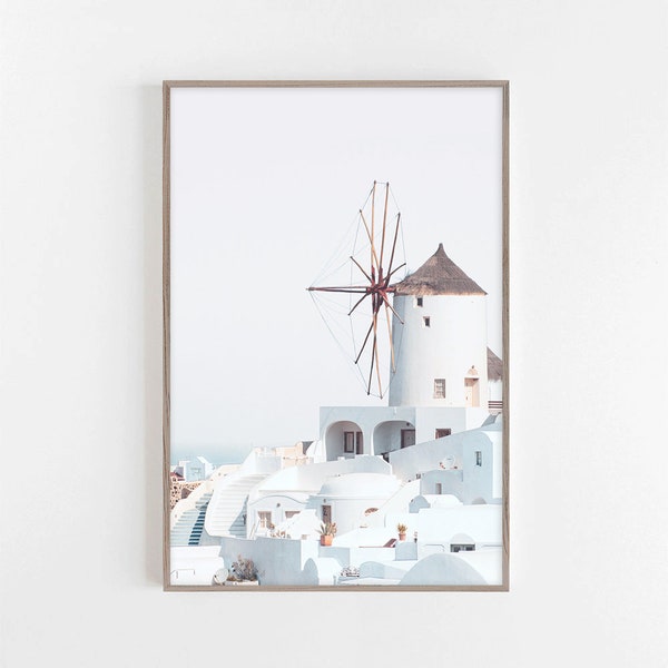 Santorini Windmill Print, Greece Travel Print,Architecture Wall Art,Wall Art Print,Scandinavian Wall Art,Pastel Wall Art,Bedroom Wall Decor