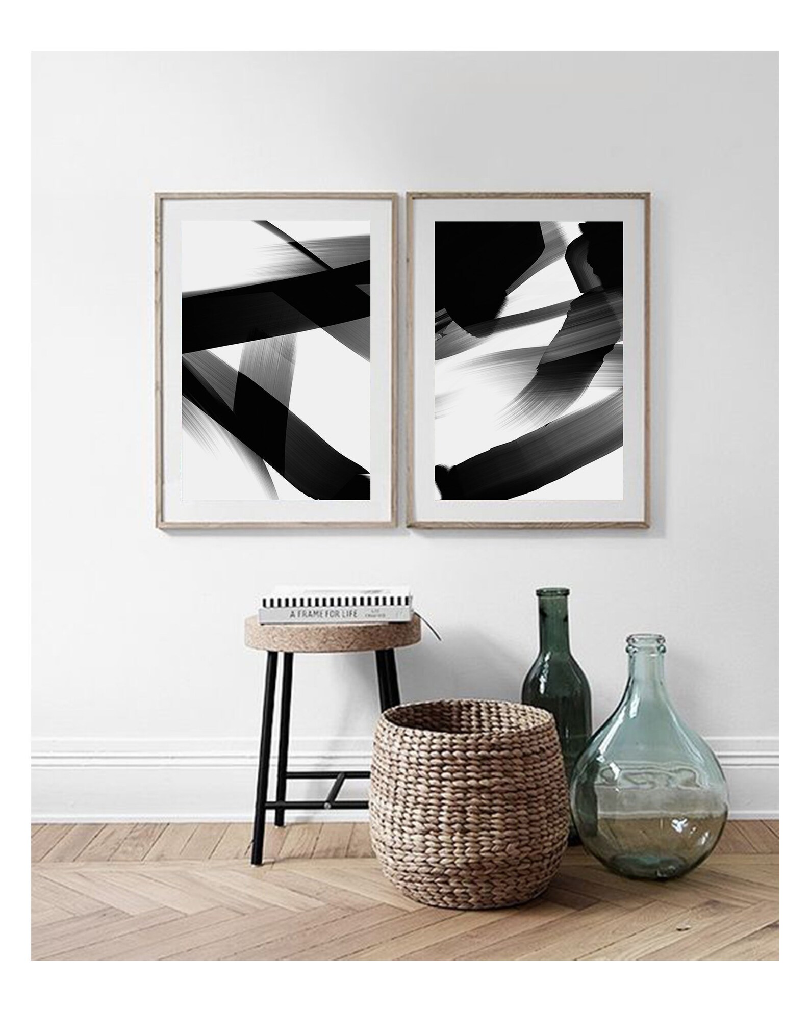 Brush Stroke Art Black and White Brush Paint Abstract Wall | Etsy