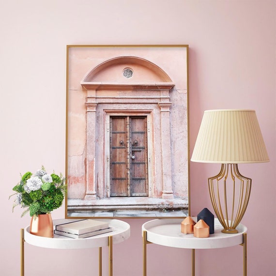 Vintage Door Print Peach Wall Art Bedroom Decor Wooden Door Print Photography Print Girl Room Decor Pink Wall Decor Architectural