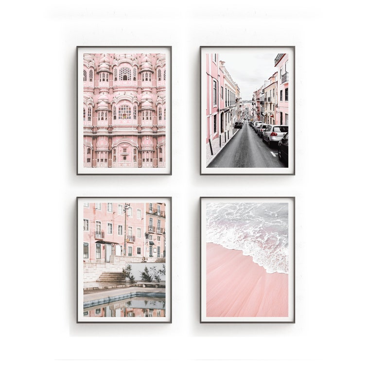 Gallery wall set Set of 4 blush pink wall art Blush pink Etsy