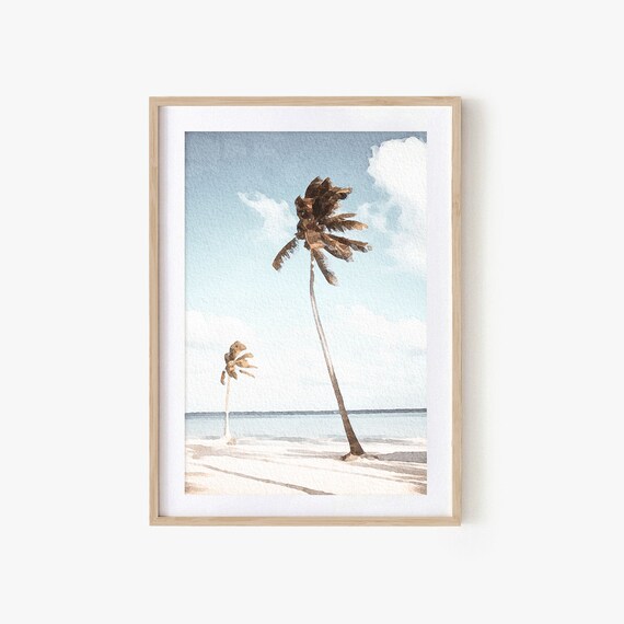 Beach Palm Tree Watercolor Print Summer Travel Wall Art Blue | Etsy
