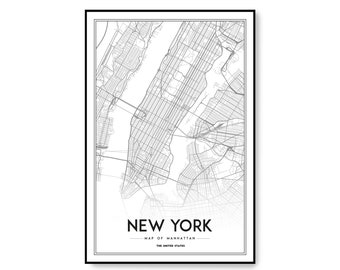 New York Map Print, Manhattan, NYC Map, Manhattan Map Poster, NYC, NY Map, United States Map Print, New York City, Black and White Map