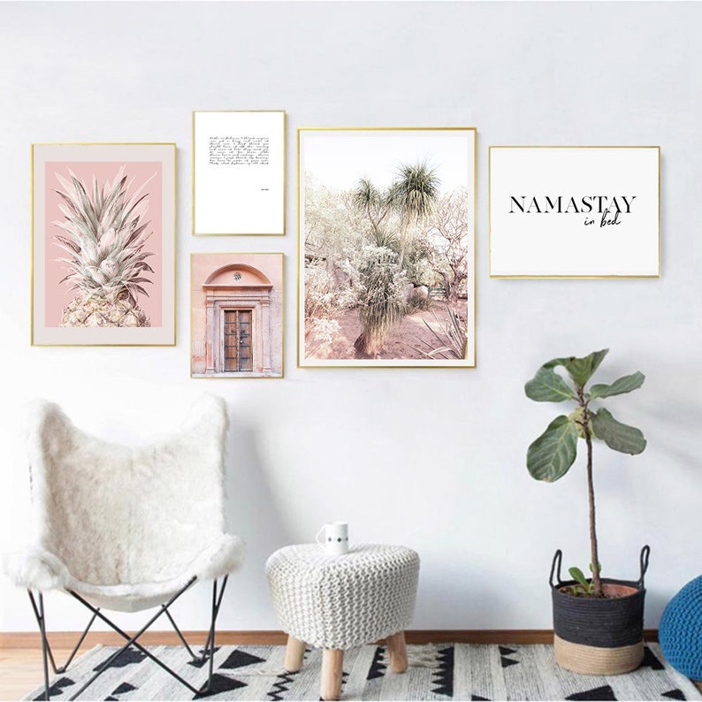 Set of 5 Blush Pink Wall Art Prints Wall Art Set Etsy