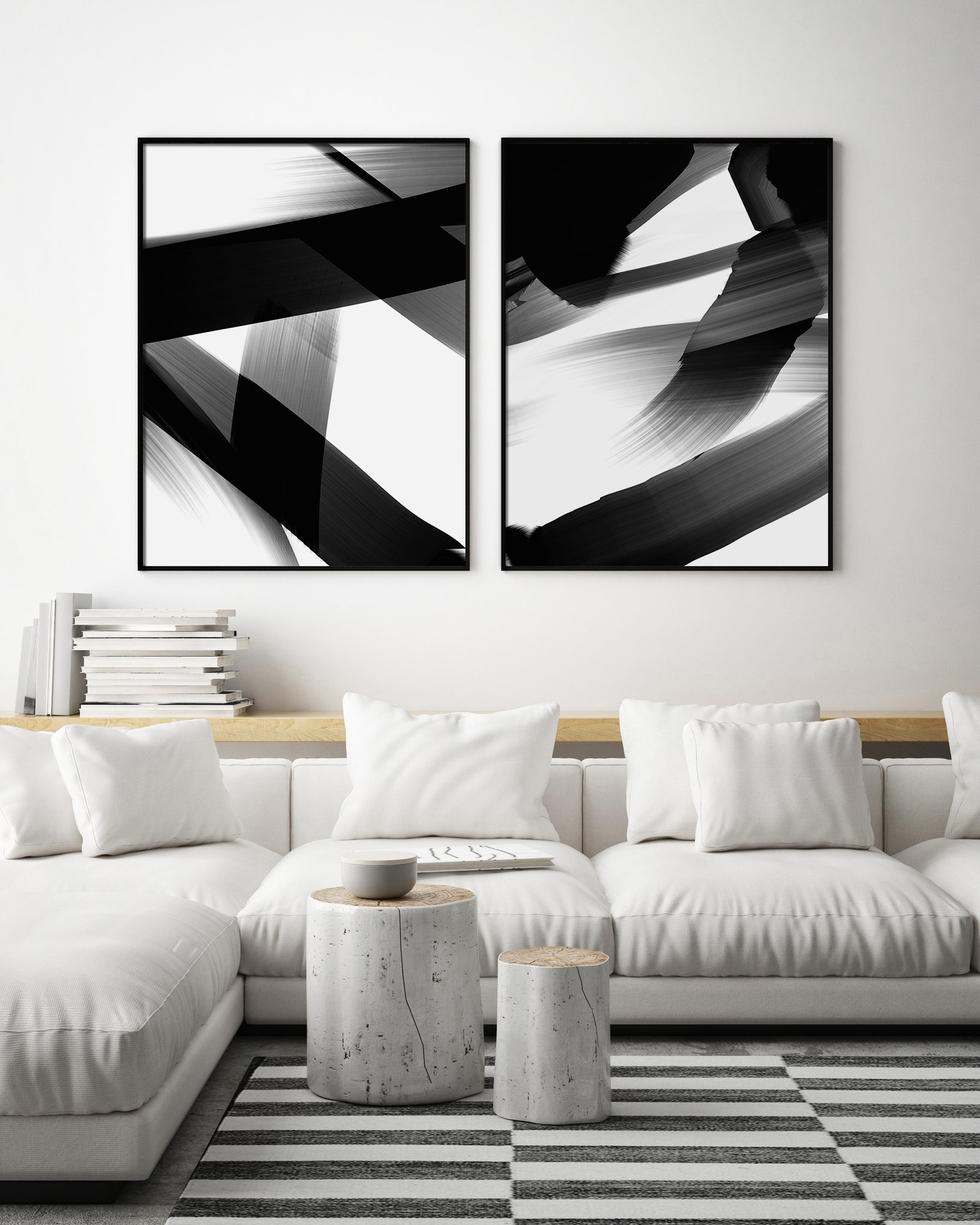 Brush Stroke Art Black and White Brush Paint Abstract Wall | Etsy