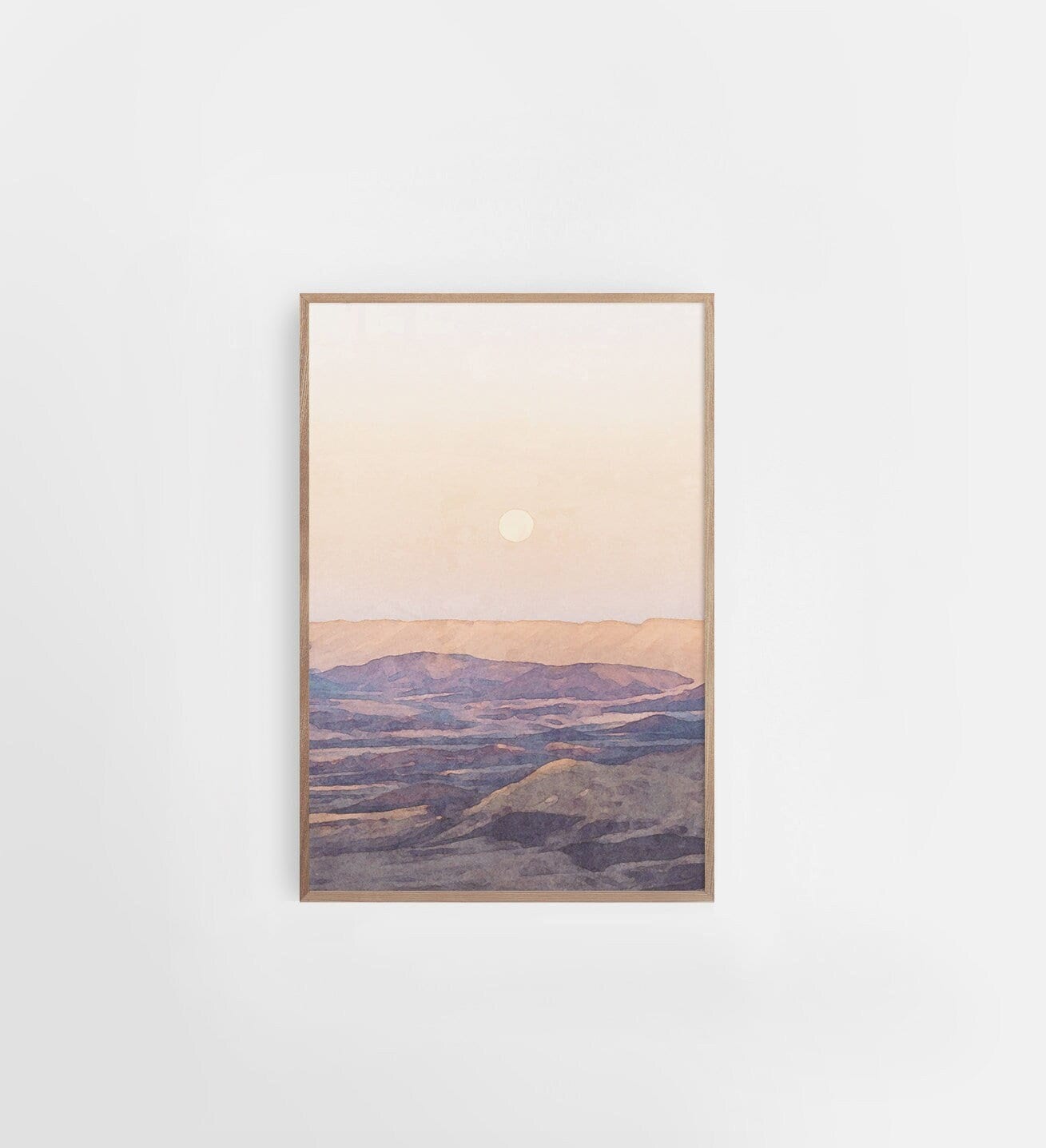 Beige Purple Mountain Print, Sunset Mountain Wall Art, Blue Beige Watercolor Painting Wall Art, Printable Wall Art, Wall Decor