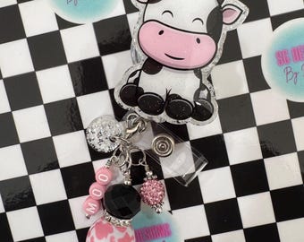 Porta badge a forma di mucca, accessorio scintillante per infermiera, regalo per infermiera, per operatori sanitari
