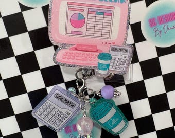 Portatarjetas de identificación de auxiliar de nómina, purpurina, contable