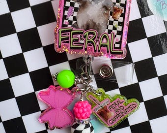 Raccoon,Feral, Badge Reel,  Nurse Accessory, Badge Holder