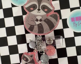 Cute Raccoon Badge Reel,  Nurse Accessory, Badge Holder