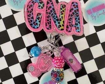 CNA Leopard Print Regenbogen Abzeichen Reel, Geschenk für Krankenschwester, Ausweishalter