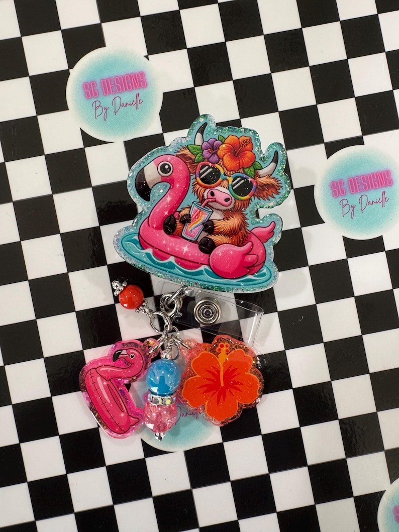 Cow Flamingo Pool Float Badge Reel, Summer Nurse Accessory, Badge ...