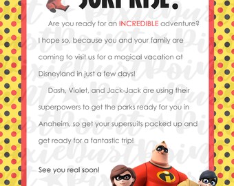 Printable Incredibles Disneyland Surprise Reveal Letter Instant Digital Download