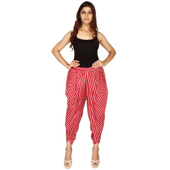 red and white striped trousers