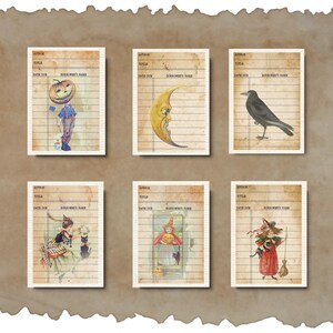 Adorable réimpression vintage d'Halloween demi-cartes de voeux vierges lune / corbeau noir / petite sorcière / cartes de voeux « tête de citrouille »