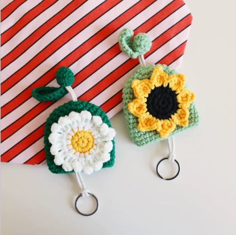 Sunflower Keychaini Crochet Keychain Daisy Key Chain Key Etsy