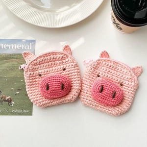 Monedero de crochet con cara de cerdo adorable - Minibolso rosa - Monedero amigurumi adorable