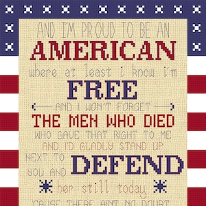 Proud to be an American Counted Cross Stitch Pattern - Fourth of July Americana Cross Stitch - Instant Download, PDF pattern