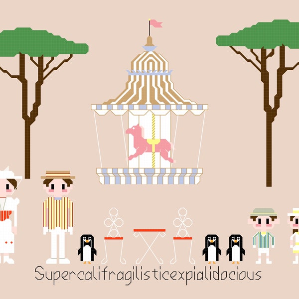 Mary Poppins Inspired Counted Cross Stitch Pattern "Supercalifragilisticexpialidocious" - Instant Download, PDF pattern