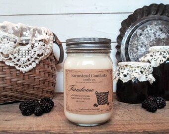 Farmhouse wild blackberry jam and butter pie scent candle large 16 ounce soy with wooden wick