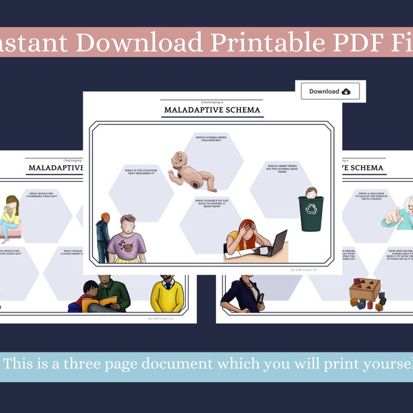 Maladaptive Schema Challenging Worksheet // Bear in Mind Schema Therapy Worksheet, Therapy PDF, Printable Worksheet, Self-Help for BPD