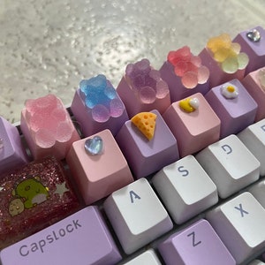 Artisan Keycaps - Gummy Bears, Rabbit Strawberry, Heart Cheese, Egg etc. (Pink/Purple)