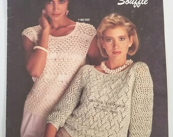 80s Vintage Bernat Souffle Knitting Pattern Booklet Sweater Patterns
