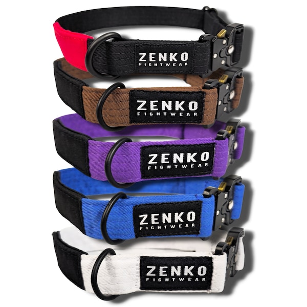 Zenko Jiu Jitsu Dog Collar - Ranked BJJ Jiu-Jitsu Belt Pet Collars - Martial Arts Gift - All Adult Belt Colors