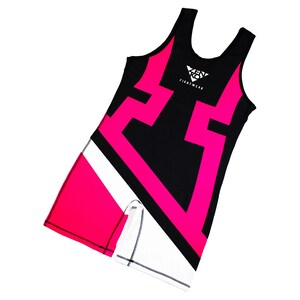 May include: Pink and black wrestling singlet with a white logo that says "VENOM FIGHTWEAR".