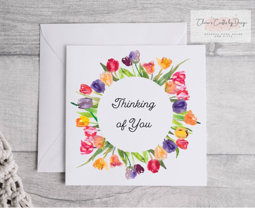 Thinking of You Card / Birthday Card / Floral Wreath / - Etsy