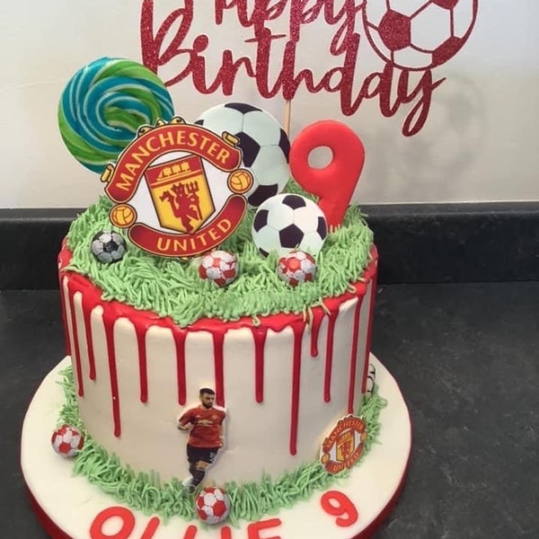 Novelty  birthday cake topper, personalised. Age cake toppers Football theme (BADGE NOT INCLUDED)