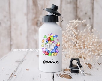 Gonk personalised water bottle, kids water bottle, gym water bottle, preschool bottle, drinks bottle, printed bottle