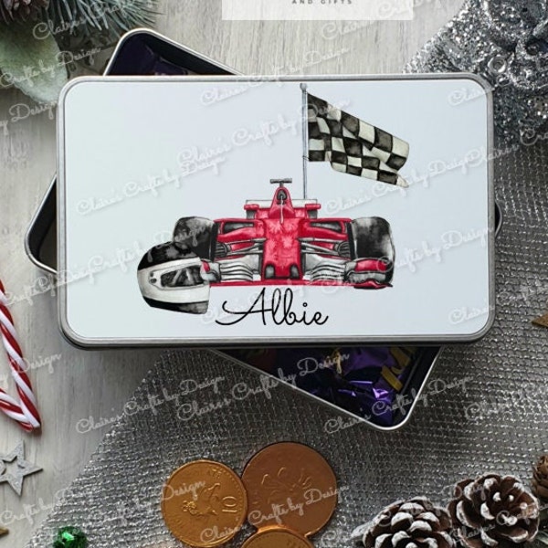 Racing car Treat Tin | Car Design Personalised Gift for son ,dad, grandad | Sweet Tin