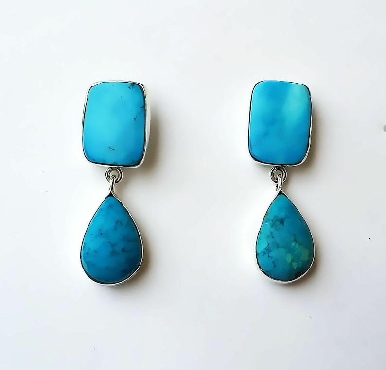 30-Cts 925 Solid Silver Sleeping Beauty Turquoise Fine Handcrafted Earring Size =1.25 Approx.